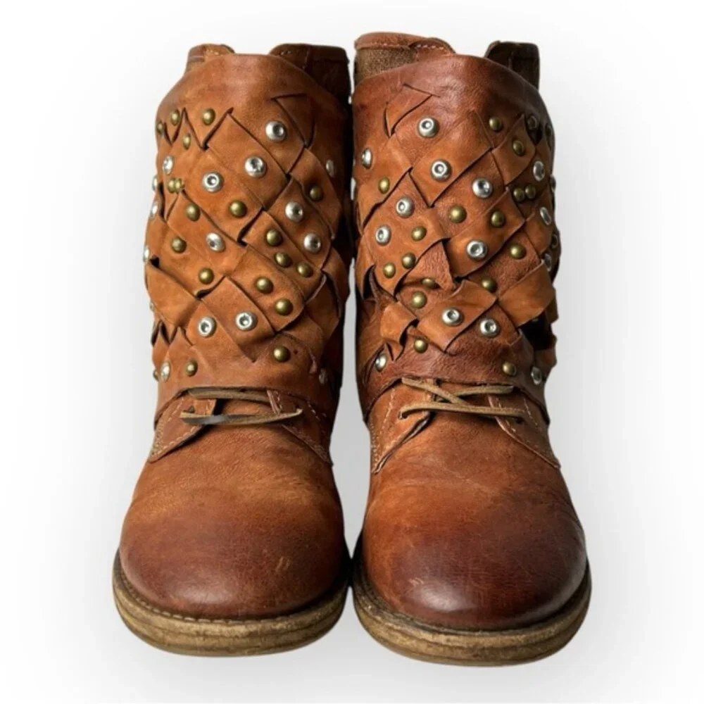 A.S.98 Brown Studded Leather Ankle Boots